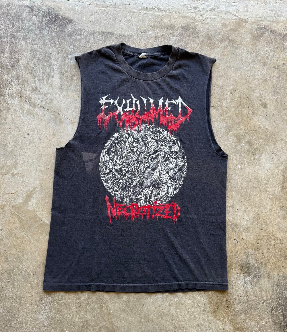 2000s Exhumed Necrotized Black Cutoff Metal Band Tee Size Mens Large